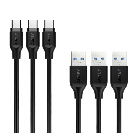 AUKEY CB-CMD3 Cable USB-C tipo C a USB 3.0, 1 m paquete de 3 negro