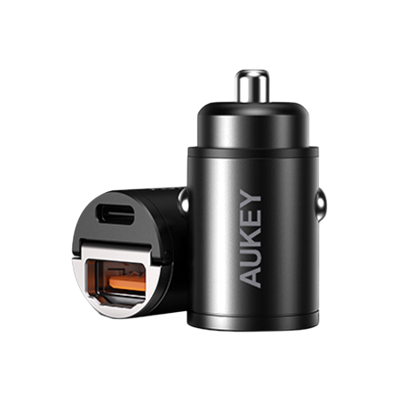 AUKEY CC-A3 Cargador rápido para coche de 30 W PD de metal con dos puertos y PPS y QC 3.0